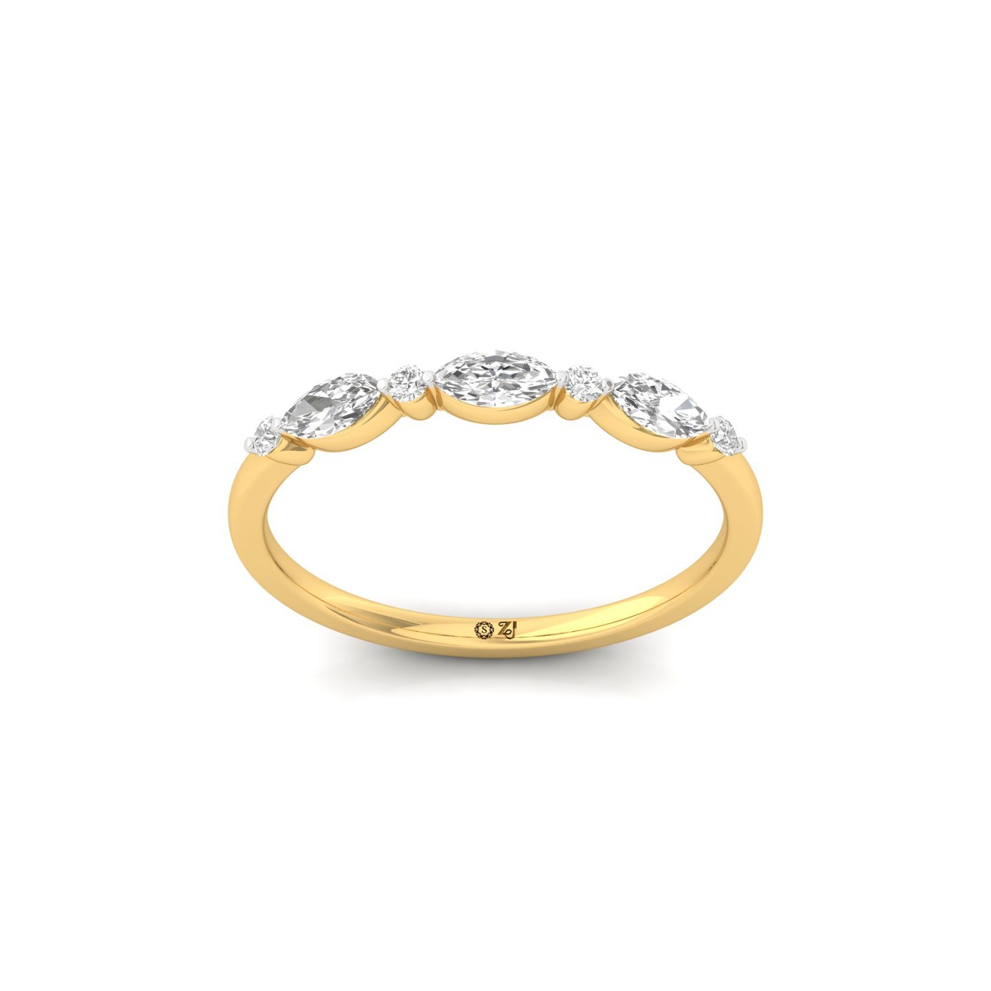 Marquise & Round Diamond Band Ring | Elegant Lab Grown CVD Diamond Stacking Wedding Band | 925 Silver | 10K | 14K | 18K - Gold Main View