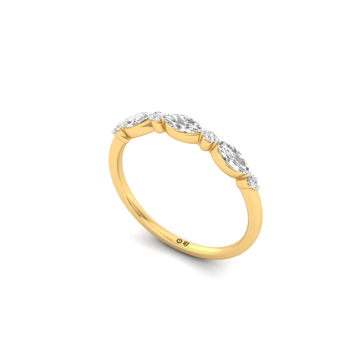 Marquise & Round Diamond Band Ring | Elegant Lab Grown CVD Diamond Stacking Wedding Band | 925 Silver | 10K | 14K | 18K - View 2
