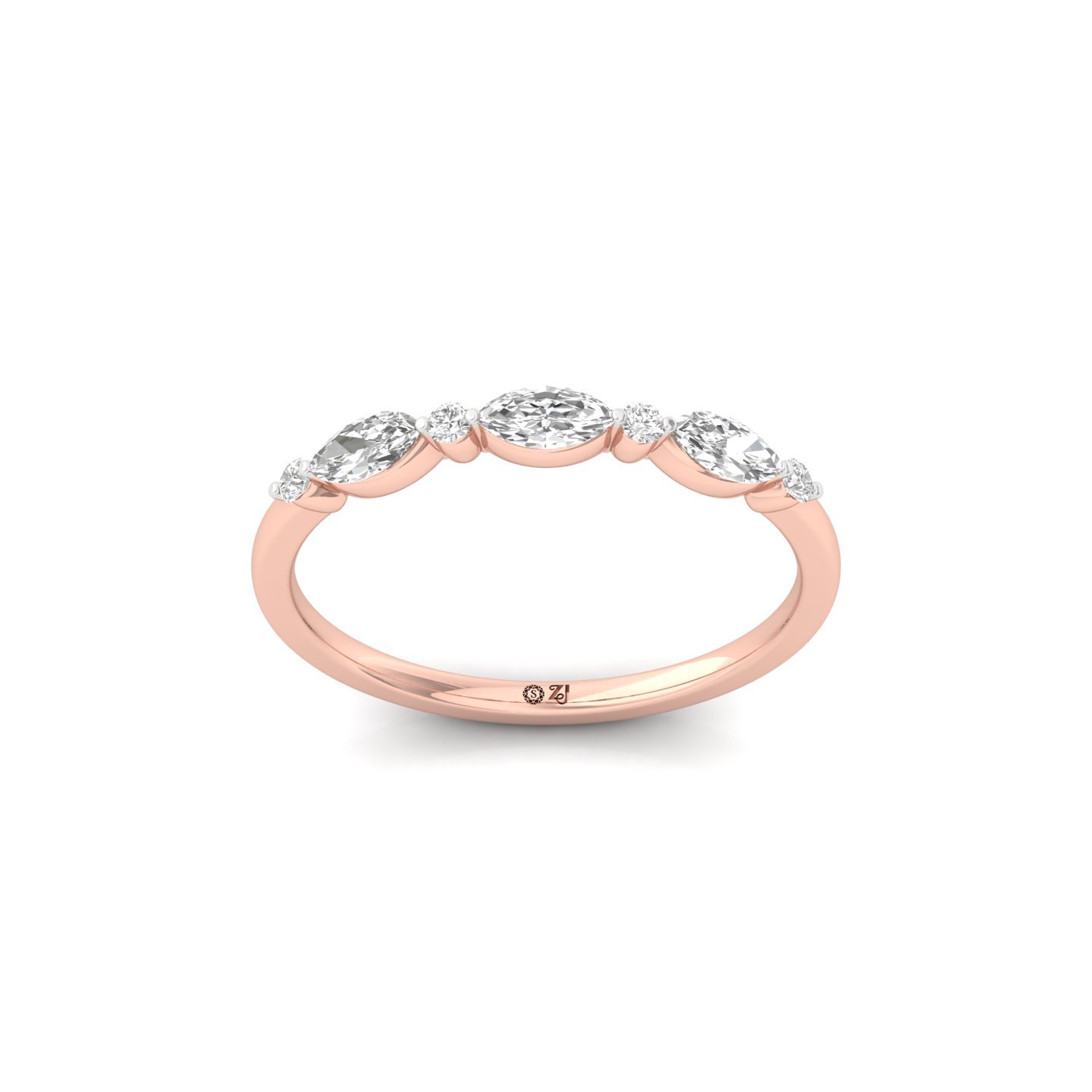 Marquise & Round Diamond Band Ring | Elegant Lab Grown CVD Diamond Stacking Wedding Band | 925 Silver | 10K | 14K | 18K - Rose Gold Main View