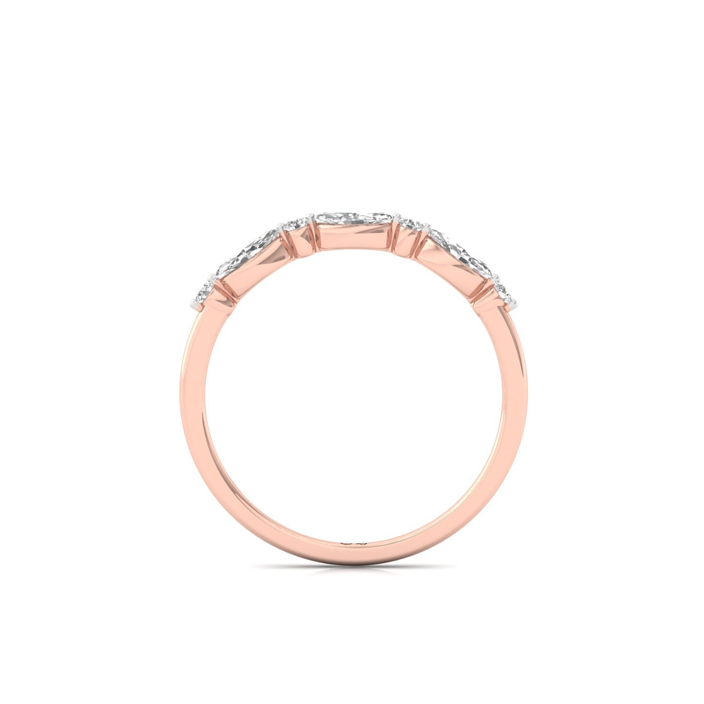 Marquise & Round Diamond Band Ring | Elegant Lab Grown CVD Diamond Stacking Wedding Band | 925 Silver | 10K | 14K | 18K - View 3