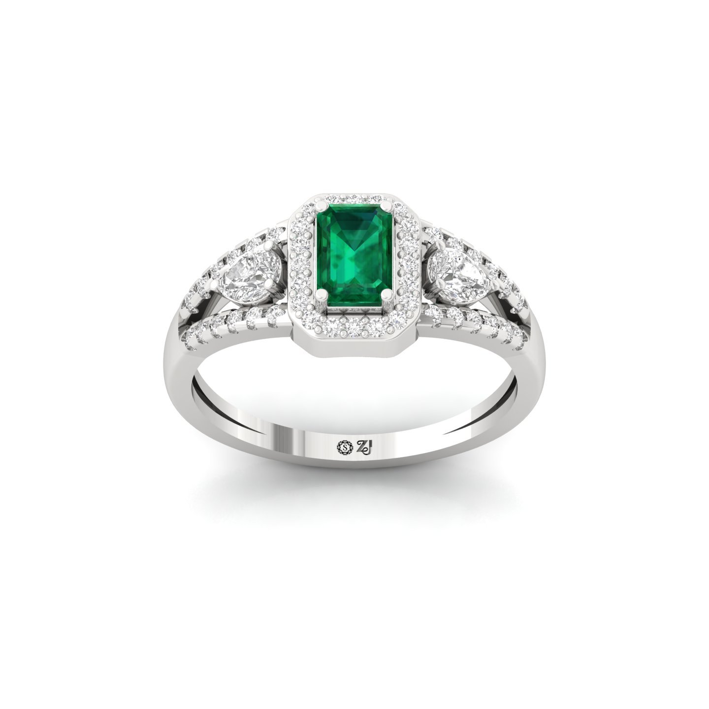 Emerald & Diamond Halo Ring | Lab Grown CVD Diamond with Emerald Center | Vintage Engagement Ring | 925 Silver | 10K | 14K | 18K - Main View