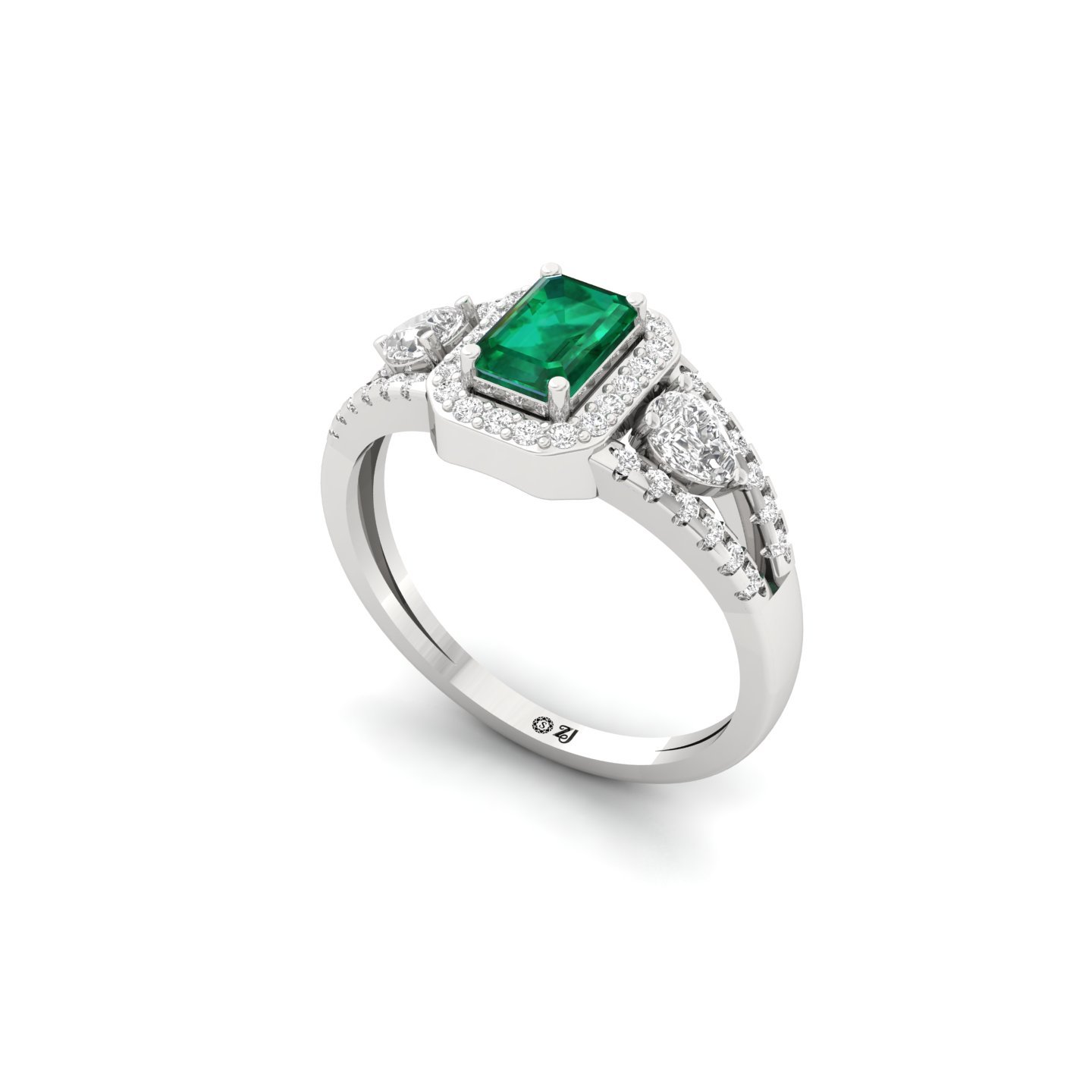 Emerald & Diamond Halo Ring | Lab Grown CVD Diamond with Emerald Center | Vintage Engagement Ring | 925 Silver | 10K | 14K | 18K - View 2