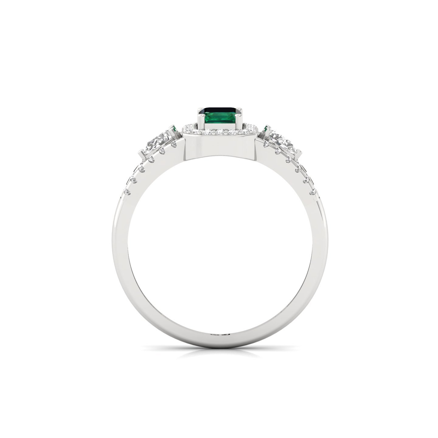 Emerald & Diamond Halo Ring | Lab Grown CVD Diamond with Emerald Center | Vintage Engagement Ring | 925 Silver | 10K | 14K | 18K - View 3