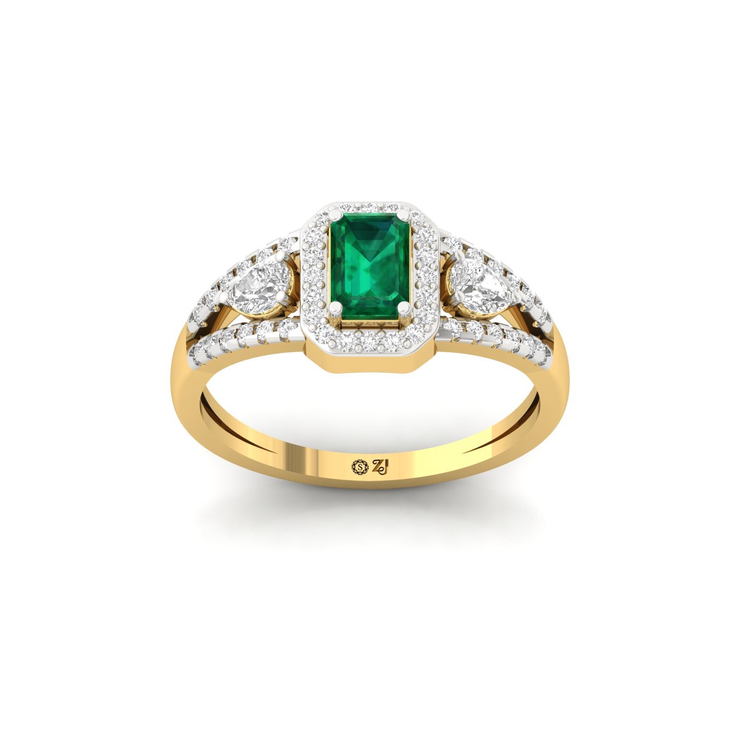 Emerald & Diamond Halo Ring | Lab Grown CVD Diamond with Emerald Center | Vintage Engagement Ring | 925 Silver | 10K | 14K | 18K - Gold Main View