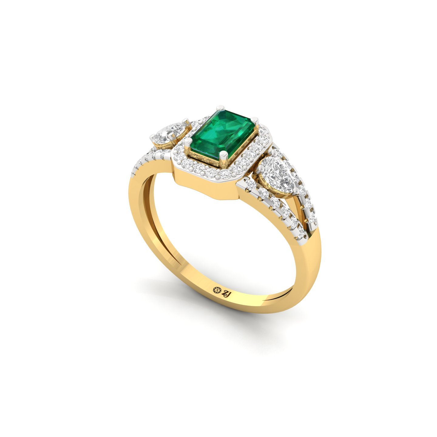 Emerald & Diamond Halo Ring | Lab Grown CVD Diamond with Emerald Center | Vintage Engagement Ring | 925 Silver | 10K | 14K | 18K - View 2