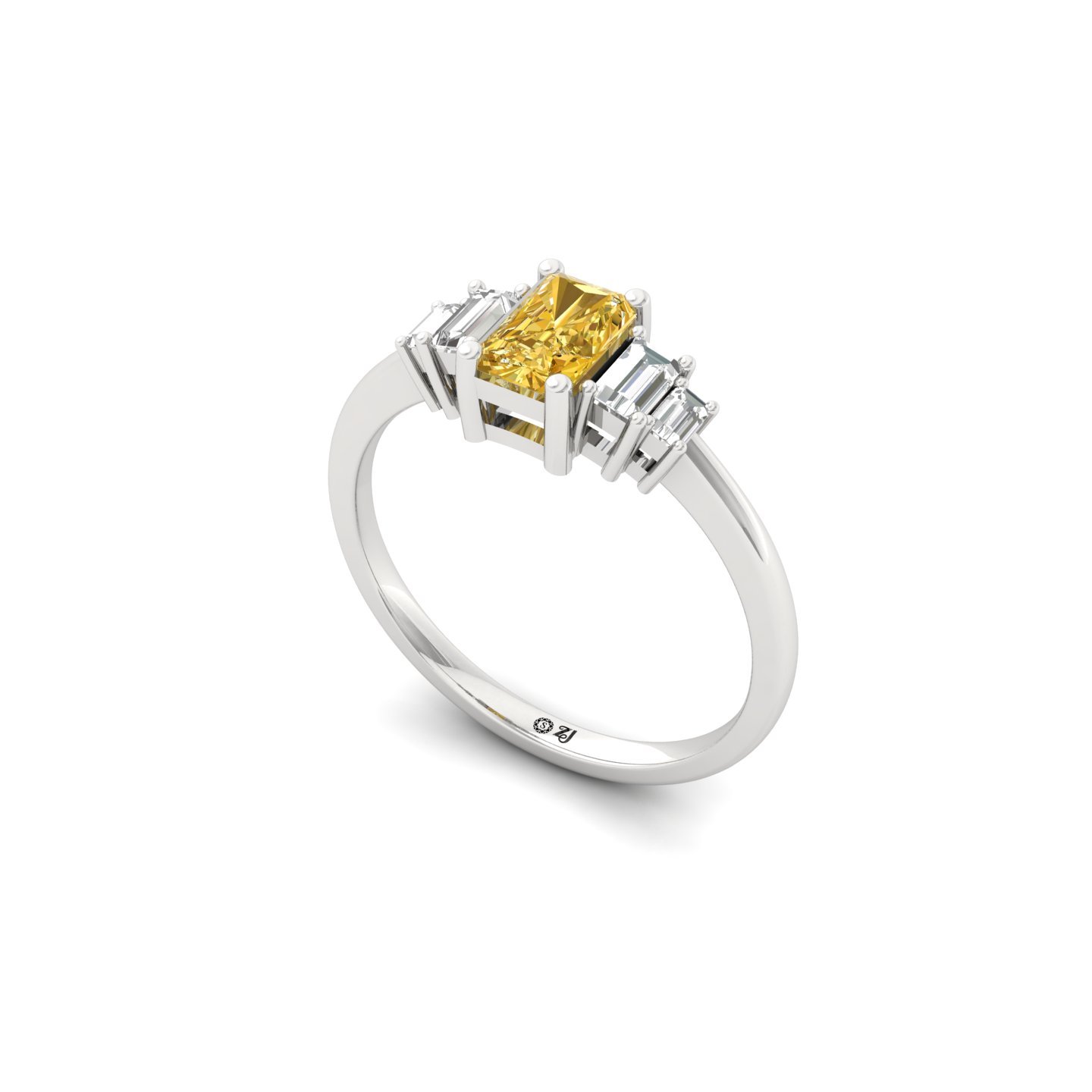 Radiant Cut Yellow Diamond Ring with Baguette Side Stones | Lab Grown Certified Solitaire Ring | 925 Silver | 10K | 14K | 18K - View 2