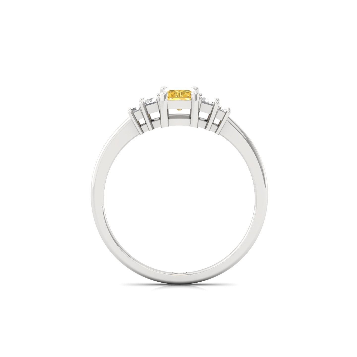 Radiant Cut Yellow Diamond Ring with Baguette Side Stones | Lab Grown Certified Solitaire Ring | 925 Silver | 10K | 14K | 18K - View 3