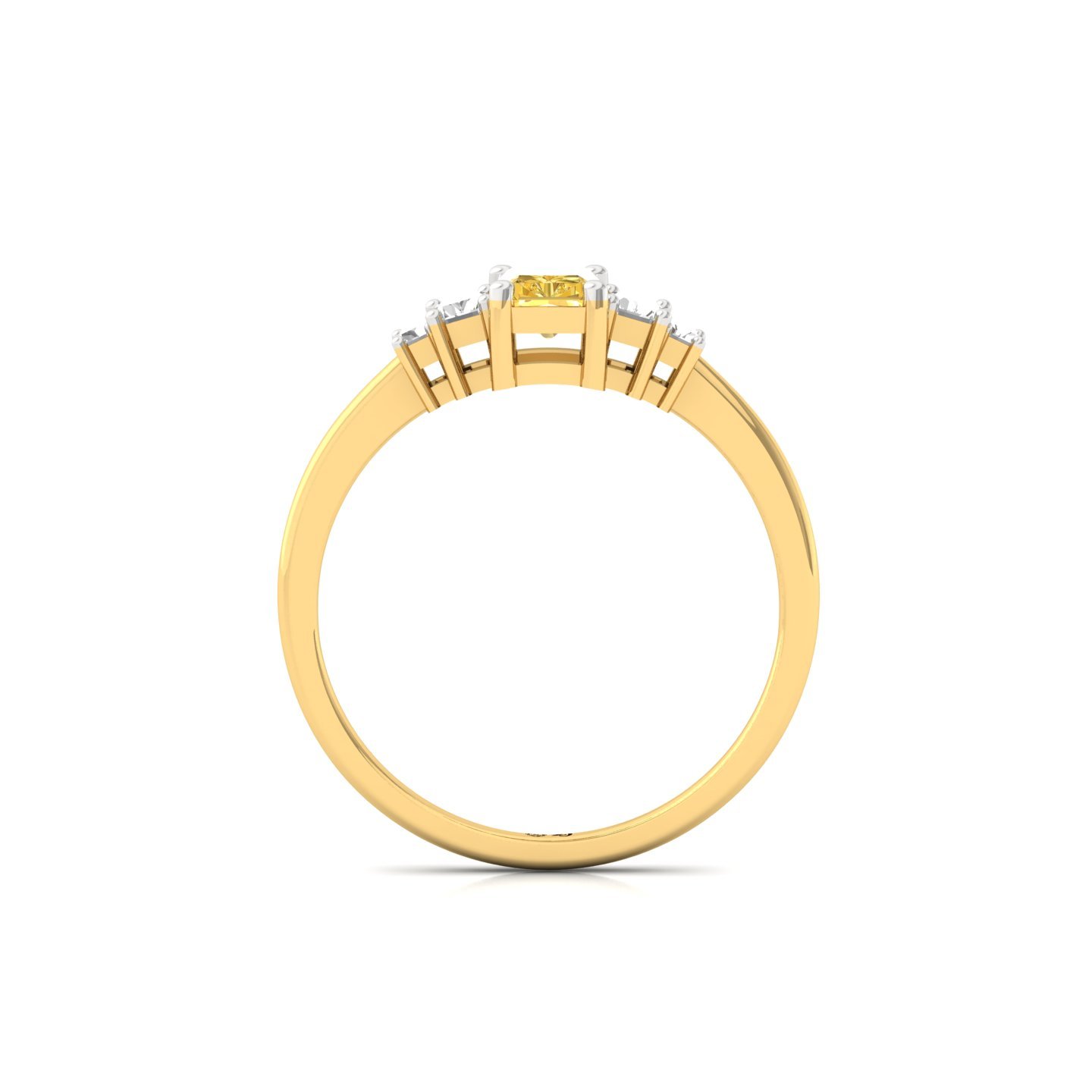 Radiant Cut Yellow Diamond Ring with Baguette Side Stones | Lab Grown Certified Solitaire Ring | 925 Silver | 10K | 14K | 18K - View 3