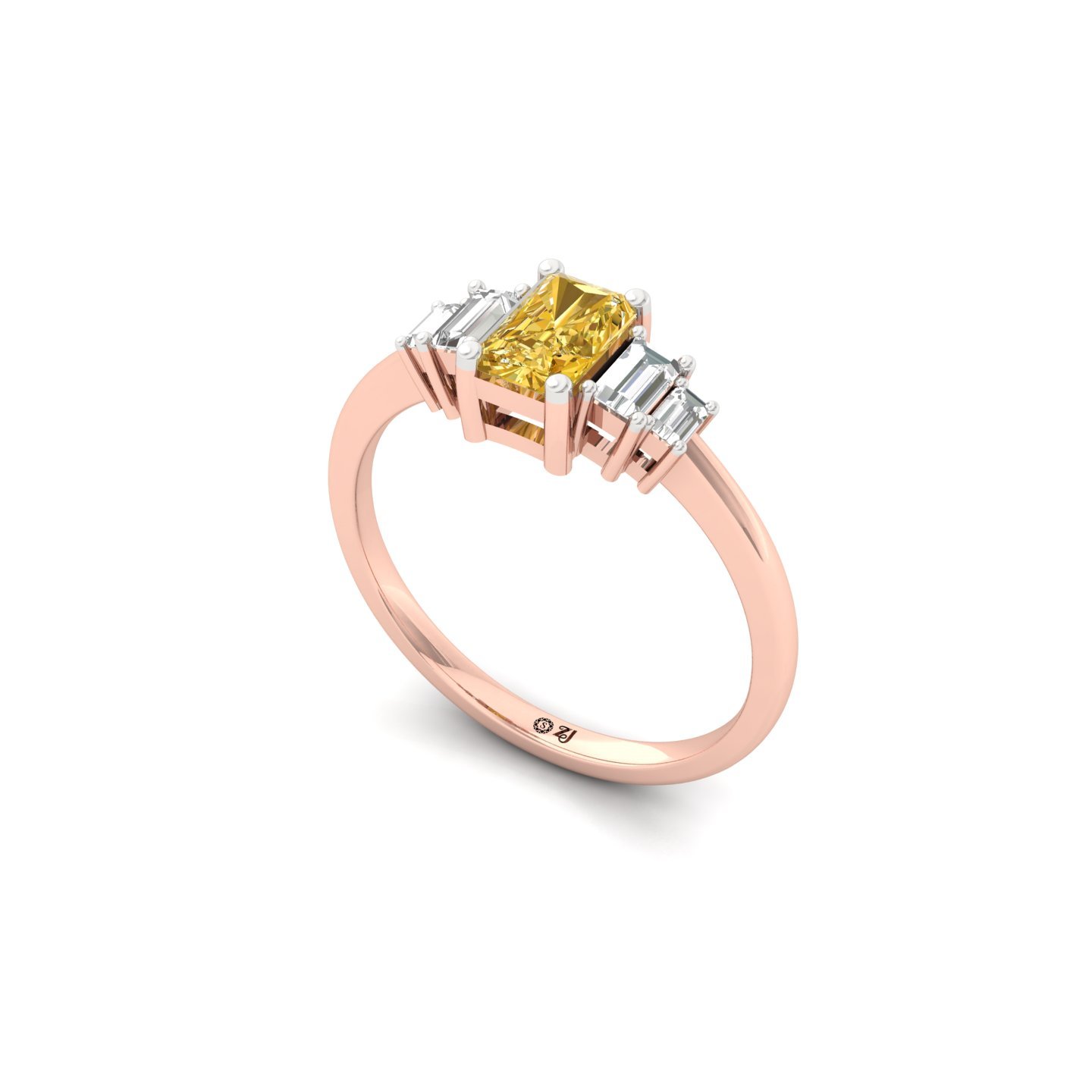 Radiant Cut Yellow Diamond Ring with Baguette Side Stones | Lab Grown Certified Solitaire Ring | 925 Silver | 10K | 14K | 18K - View 2