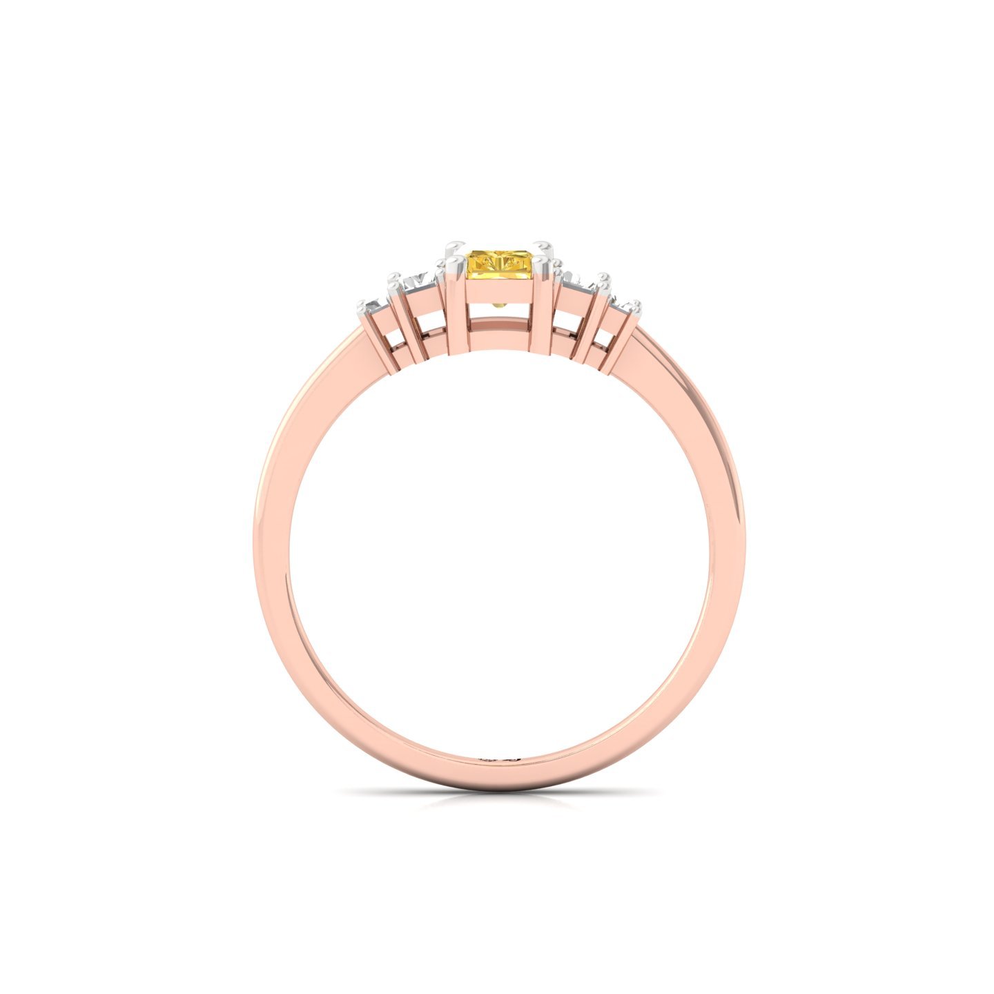 Radiant Cut Yellow Diamond Ring with Baguette Side Stones | Lab Grown Certified Solitaire Ring | 925 Silver | 10K | 14K | 18K - View 3