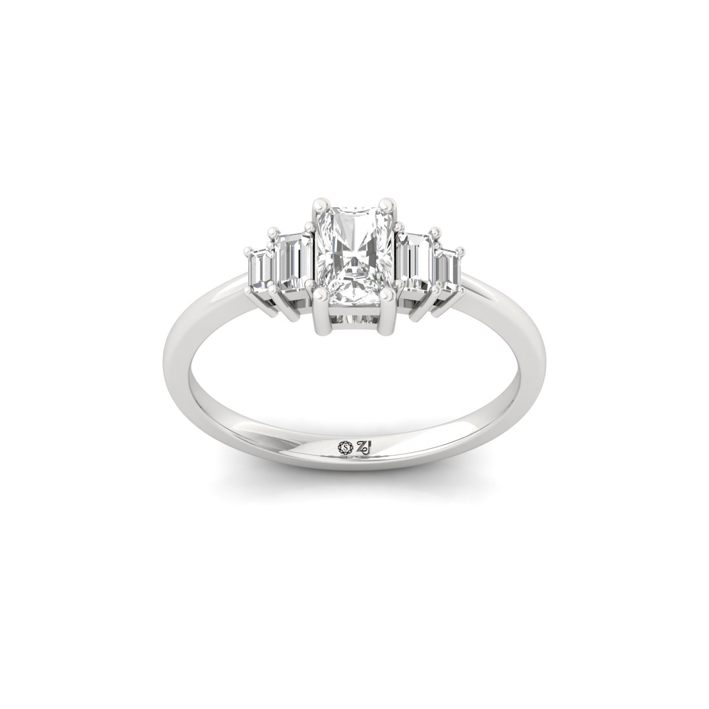 Radiant Cut Diamond Ring with Baguette Side Stones | Lab Grown Certified Engagement Ring | 925 Silver | 10K | 14K | 18K - Main View