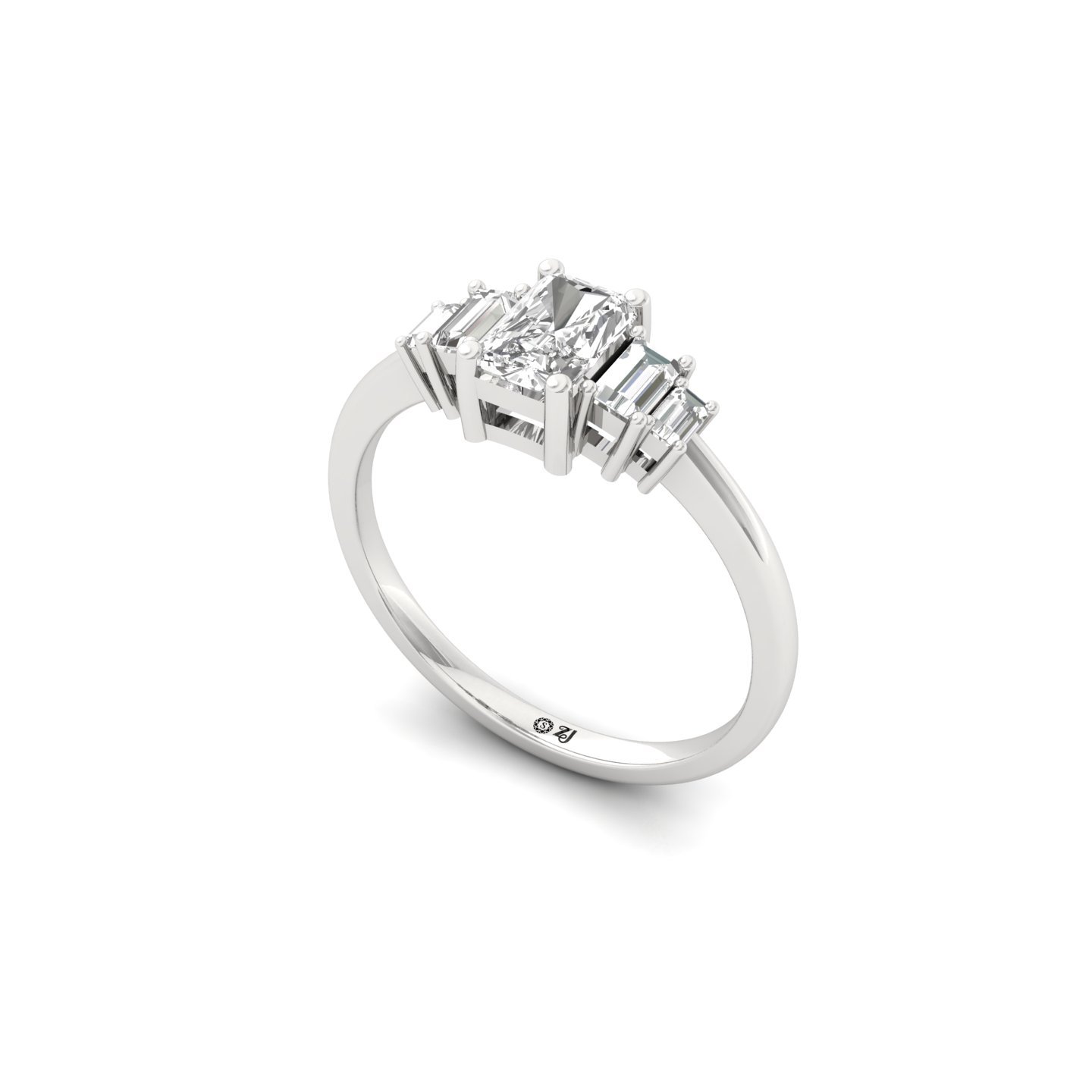 Radiant Cut Diamond Ring with Baguette Side Stones | Lab Grown Certified Engagement Ring | 925 Silver | 10K | 14K | 18K - View 2