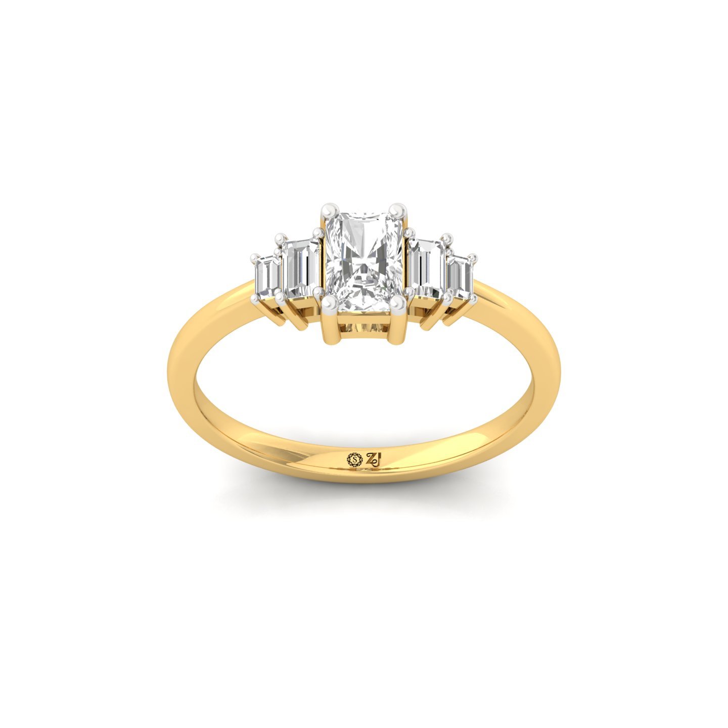 Radiant Cut Diamond Ring with Baguette Side Stones | Lab Grown Certified Engagement Ring | 925 Silver | 10K | 14K | 18K - Gold Main View