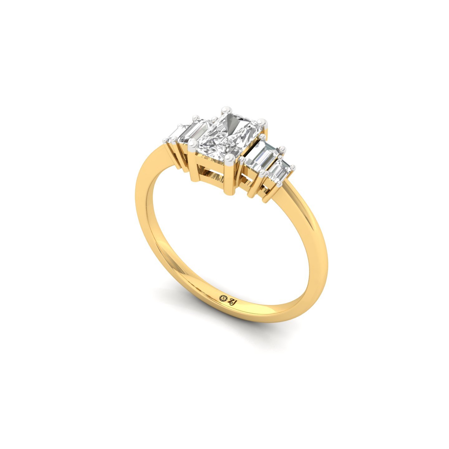 Radiant Cut Diamond Ring with Baguette Side Stones | Lab Grown Certified Engagement Ring | 925 Silver | 10K | 14K | 18K - View 2