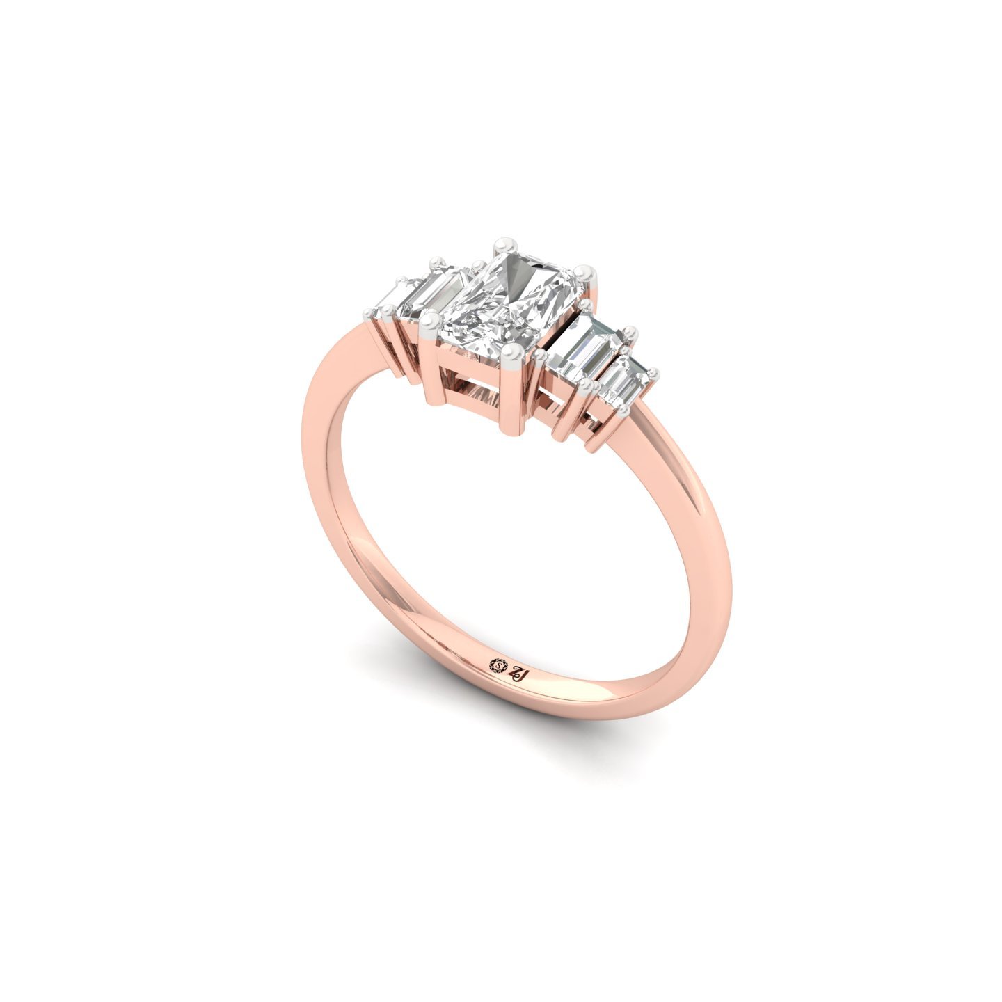 Radiant Cut Diamond Ring with Baguette Side Stones | Lab Grown Certified Engagement Ring | 925 Silver | 10K | 14K | 18K - View 2