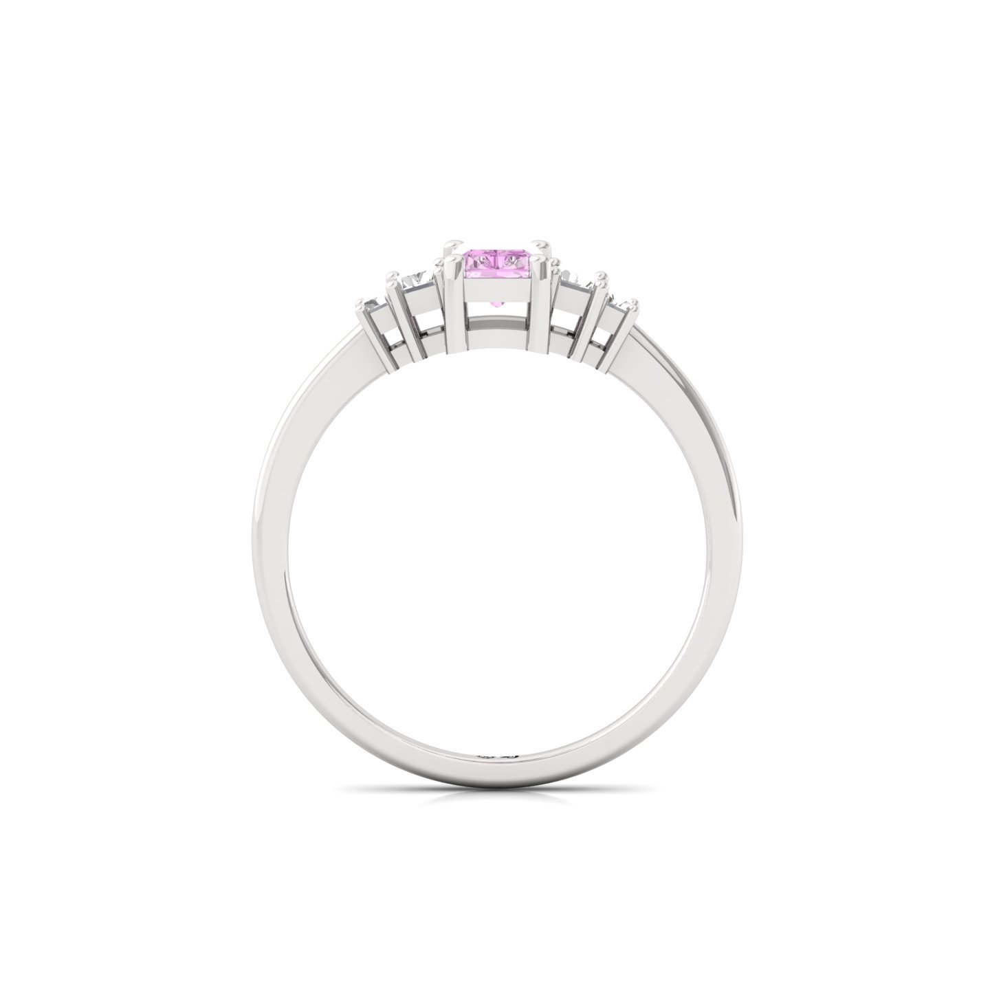 Pink Radiant Cut Diamond Ring with Baguette Side Stones | Lab Grown Certified Engagement Ring | 925 Silver | 10K | 14K | 18K - View 3