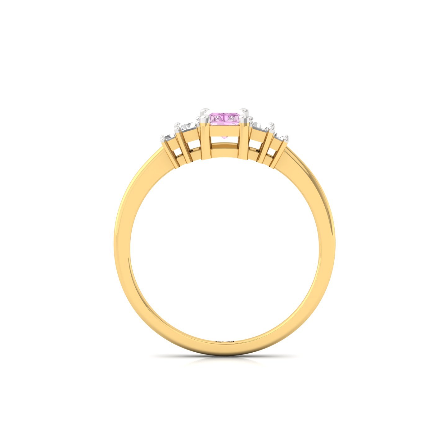 Pink Radiant Cut Diamond Ring with Baguette Side Stones | Lab Grown Certified Engagement Ring | 925 Silver | 10K | 14K | 18K - View 3