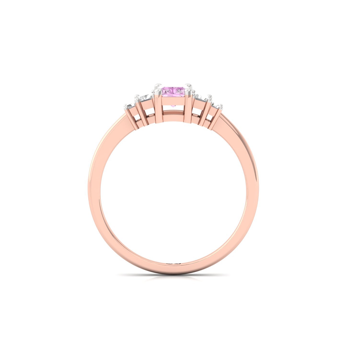 Pink Radiant Cut Diamond Ring with Baguette Side Stones | Lab Grown Certified Engagement Ring | 925 Silver | 10K | 14K | 18K - View 3