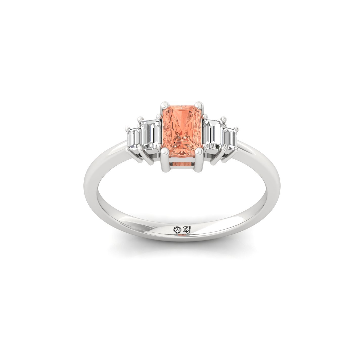 Orange Radiant Cut Diamond Ring with Baguette Side Stones | Lab Grown Certified Engagement Ring | 925 Silver | 10K | 14K | 18K - Main View