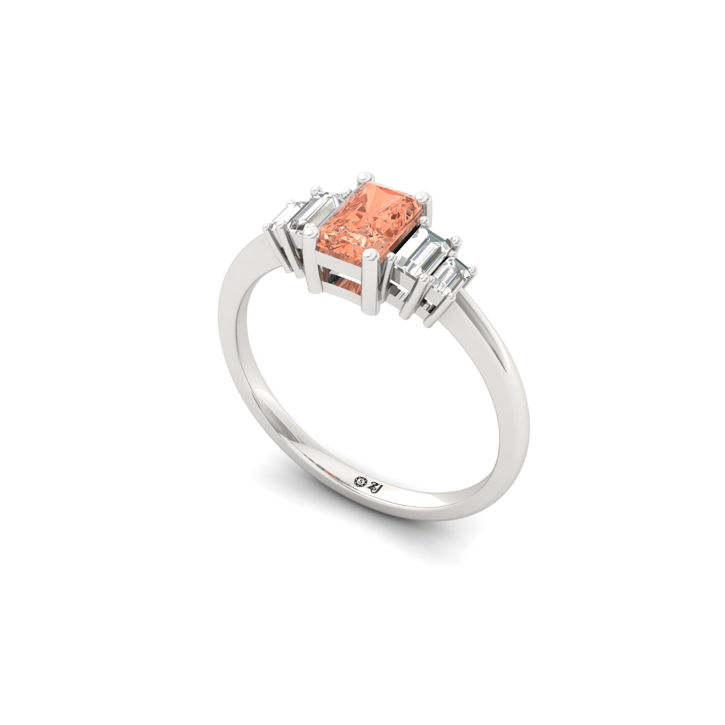 Orange Radiant Cut Diamond Ring with Baguette Side Stones | Lab Grown Certified Engagement Ring | 925 Silver | 10K | 14K | 18K - View 2