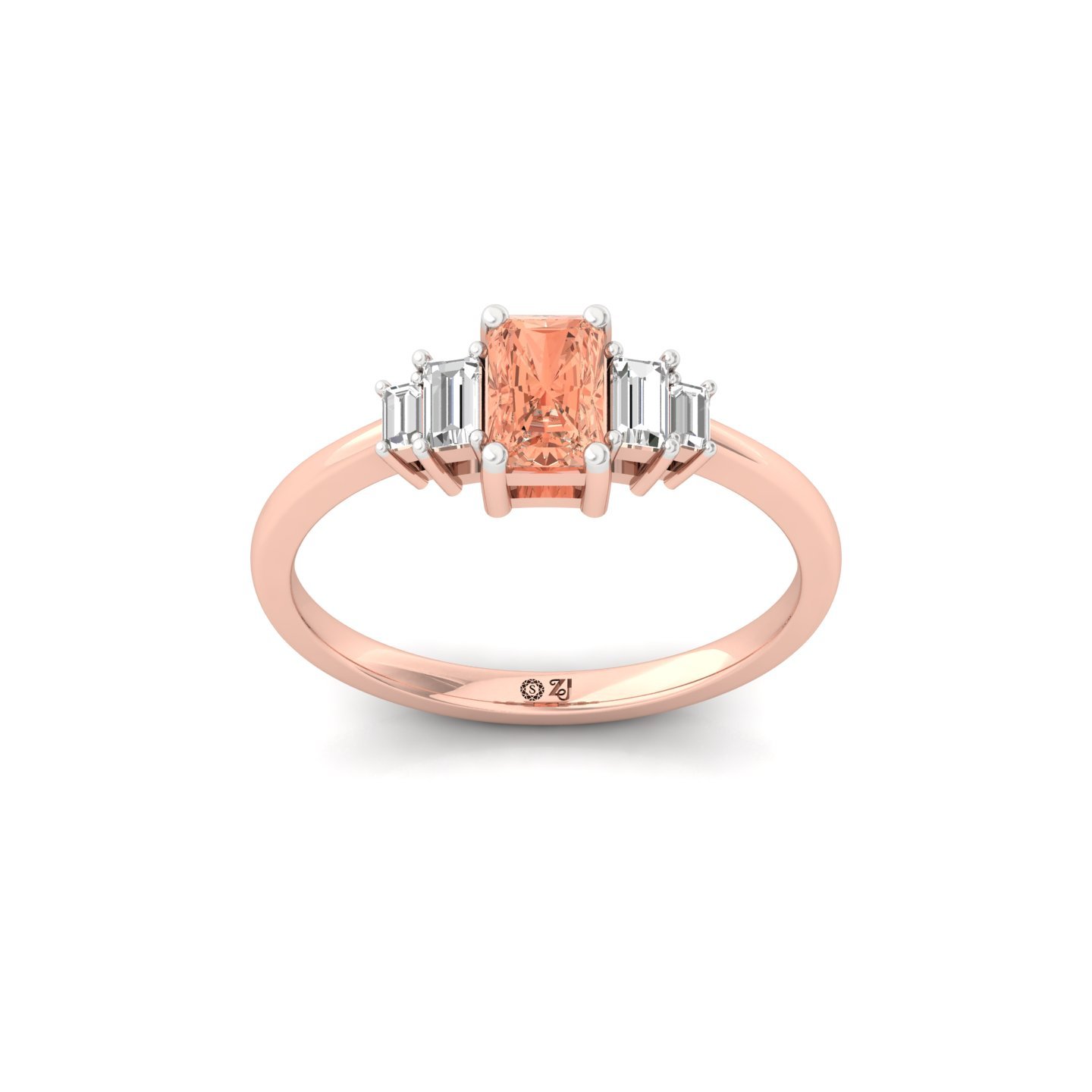 Orange Radiant Cut Diamond Ring with Baguette Side Stones | Lab Grown Certified Engagement Ring | 925 Silver | 10K | 14K | 18K - Rose Gold Main View