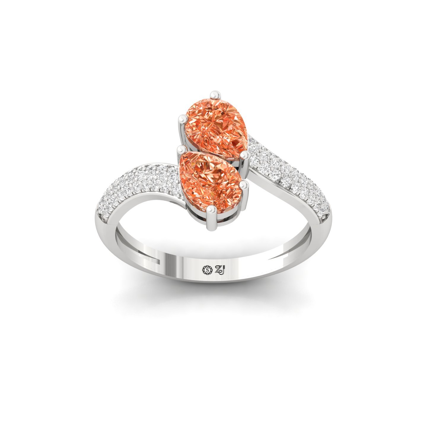 Pear Shape Orange Diamond Ring | Double Pear Lab Grown Gemstone Ring with Diamond Accents | 925 Silver | 10K | 14K | 18K - Main View