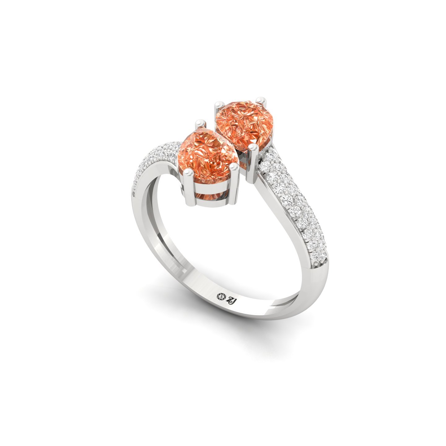 Pear Shape Orange Diamond Ring | Double Pear Lab Grown Gemstone Ring with Diamond Accents | 925 Silver | 10K | 14K | 18K - View 2
