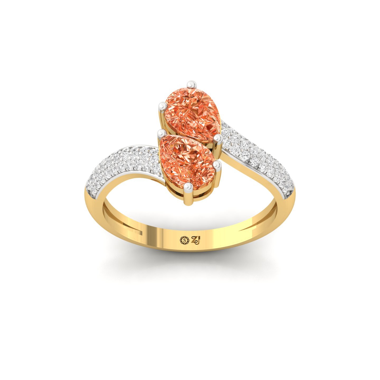 Pear Shape Orange Diamond Ring | Double Pear Lab Grown Gemstone Ring with Diamond Accents | 925 Silver | 10K | 14K | 18K - Gold Main View