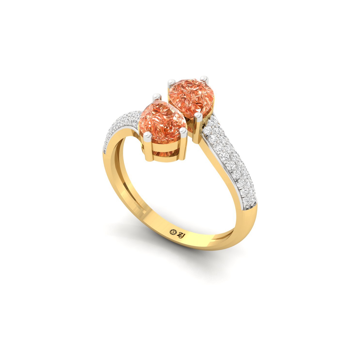 Pear Shape Orange Diamond Ring | Double Pear Lab Grown Gemstone Ring with Diamond Accents | 925 Silver | 10K | 14K | 18K - View 2