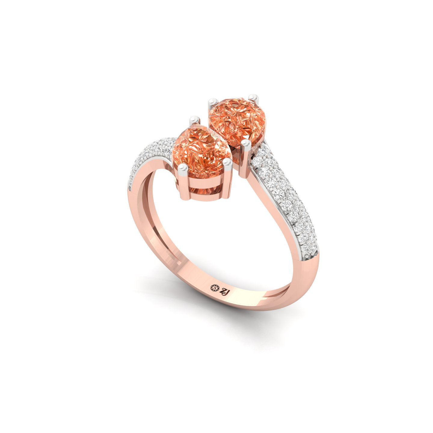 Pear Shape Orange Diamond Ring | Double Pear Lab Grown Gemstone Ring with Diamond Accents | 925 Silver | 10K | 14K | 18K - View 2