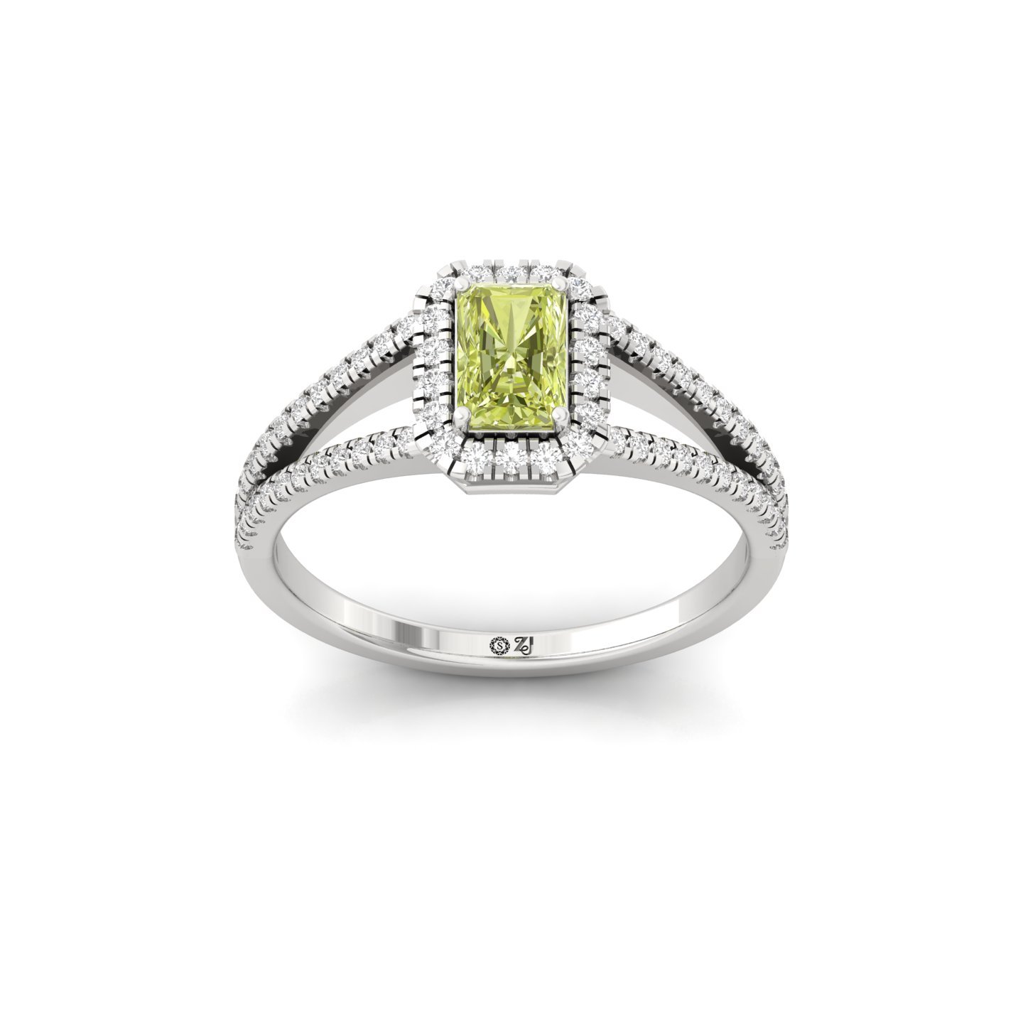 Radiant Cut Yellow Diamond Ring | Halo Lab Grown Diamond Engagement Ring | 925 Silver | 10K | 14K | 18K - Main View