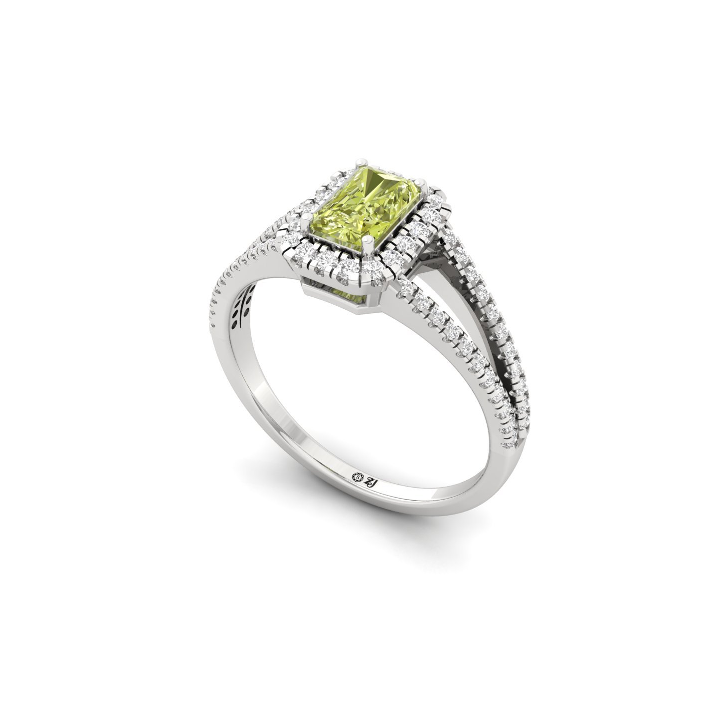 Radiant Cut Yellow Diamond Ring | Halo Lab Grown Diamond Engagement Ring | 925 Silver | 10K | 14K | 18K - View 2