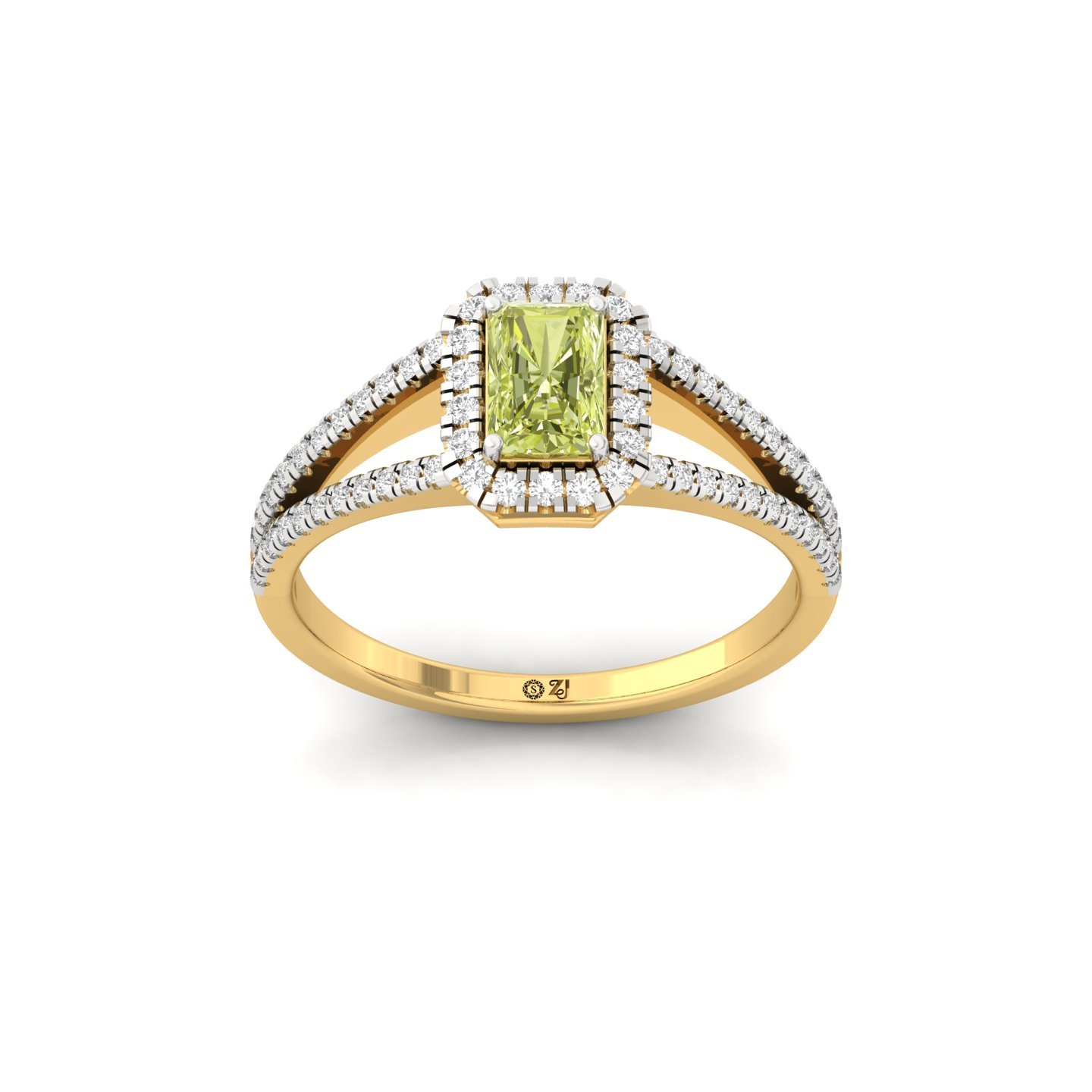 Radiant Cut Yellow Diamond Ring | Halo Lab Grown Diamond Engagement Ring | 925 Silver | 10K | 14K | 18K - Gold Main View