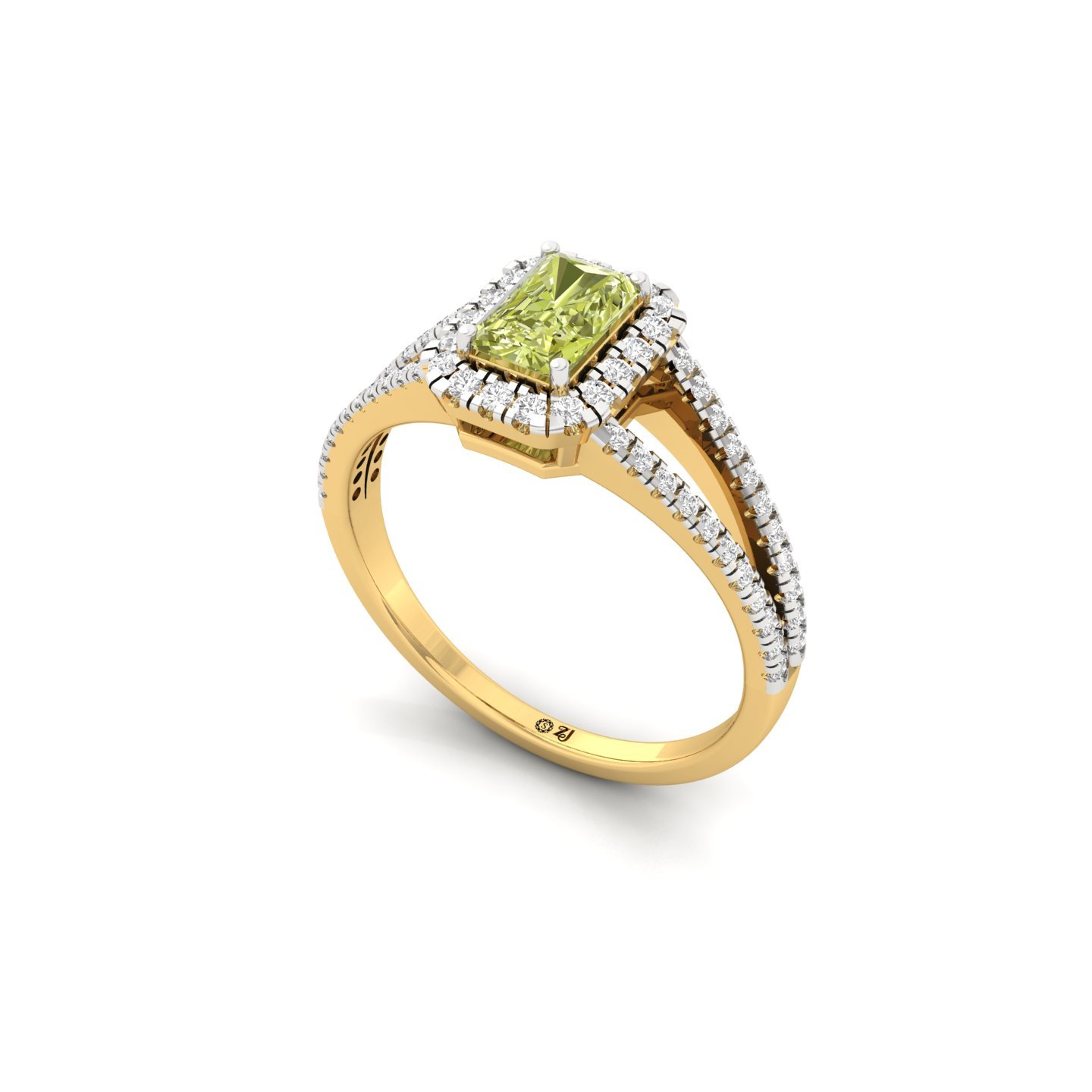Radiant Cut Yellow Diamond Ring | Halo Lab Grown Diamond Engagement Ring | 925 Silver | 10K | 14K | 18K - View 2