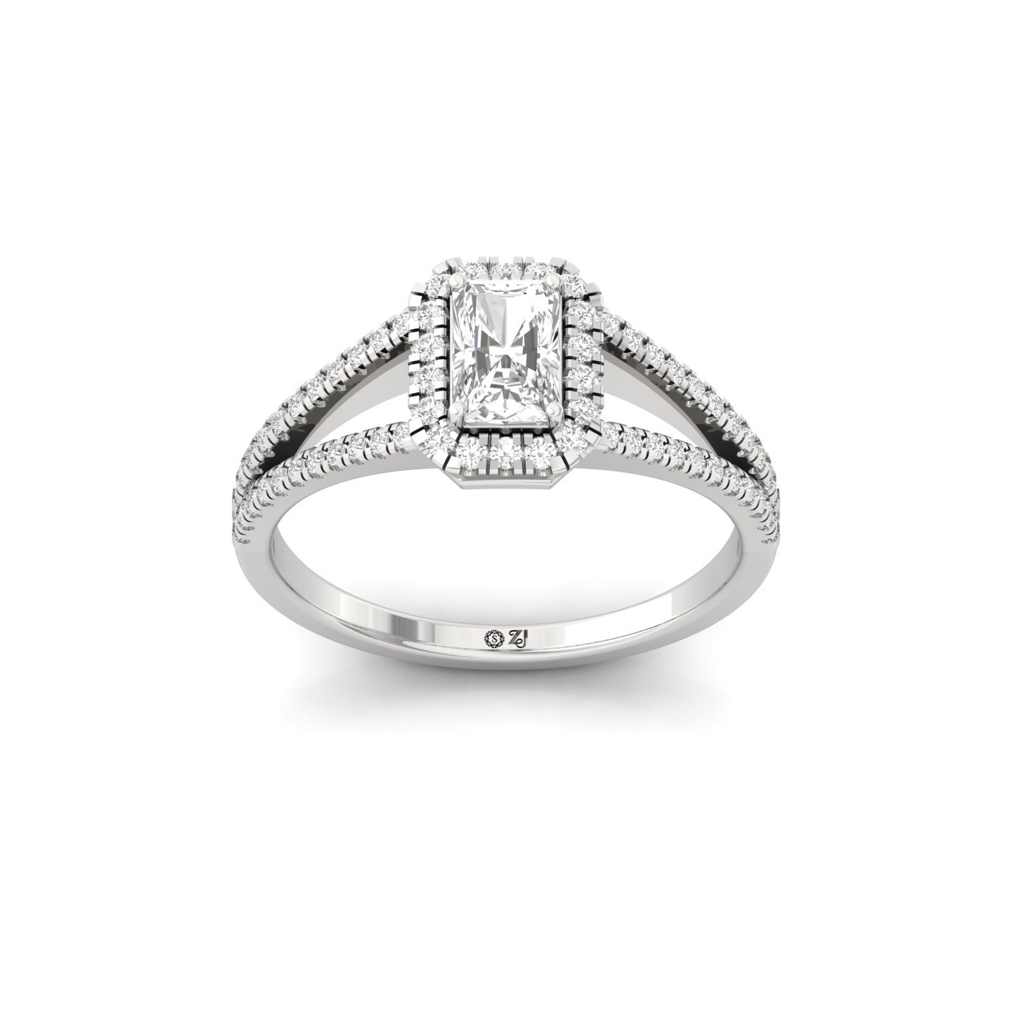 Radiant Cut Diamond Halo Engagement Ring | Split Shank Lab Grown Diamond Ring | 925 Silver | 10K | 14K | 18K - Main View
