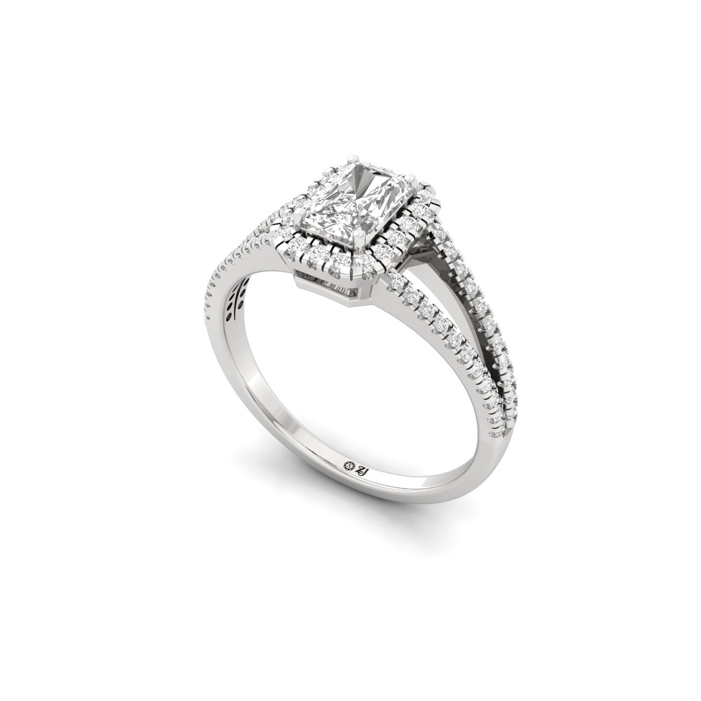 Radiant Cut Diamond Halo Engagement Ring | Split Shank Lab Grown Diamond Ring | 925 Silver | 10K | 14K | 18K - View 2