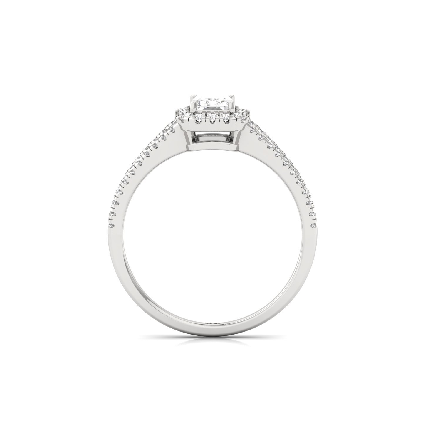 Radiant Cut Diamond Halo Engagement Ring | Split Shank Lab Grown Diamond Ring | 925 Silver | 10K | 14K | 18K - View 3