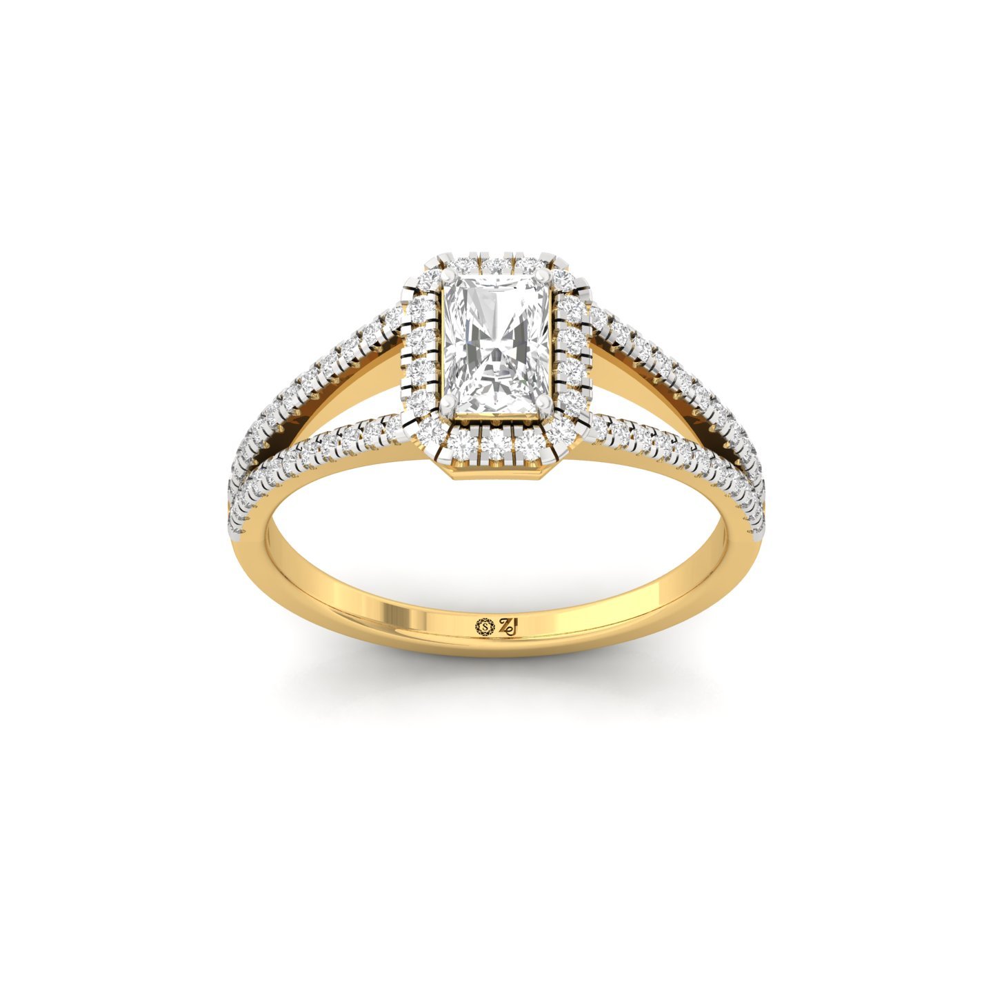 Radiant Cut Diamond Halo Engagement Ring | Split Shank Lab Grown Diamond Ring | 925 Silver | 10K | 14K | 18K - Gold Main View