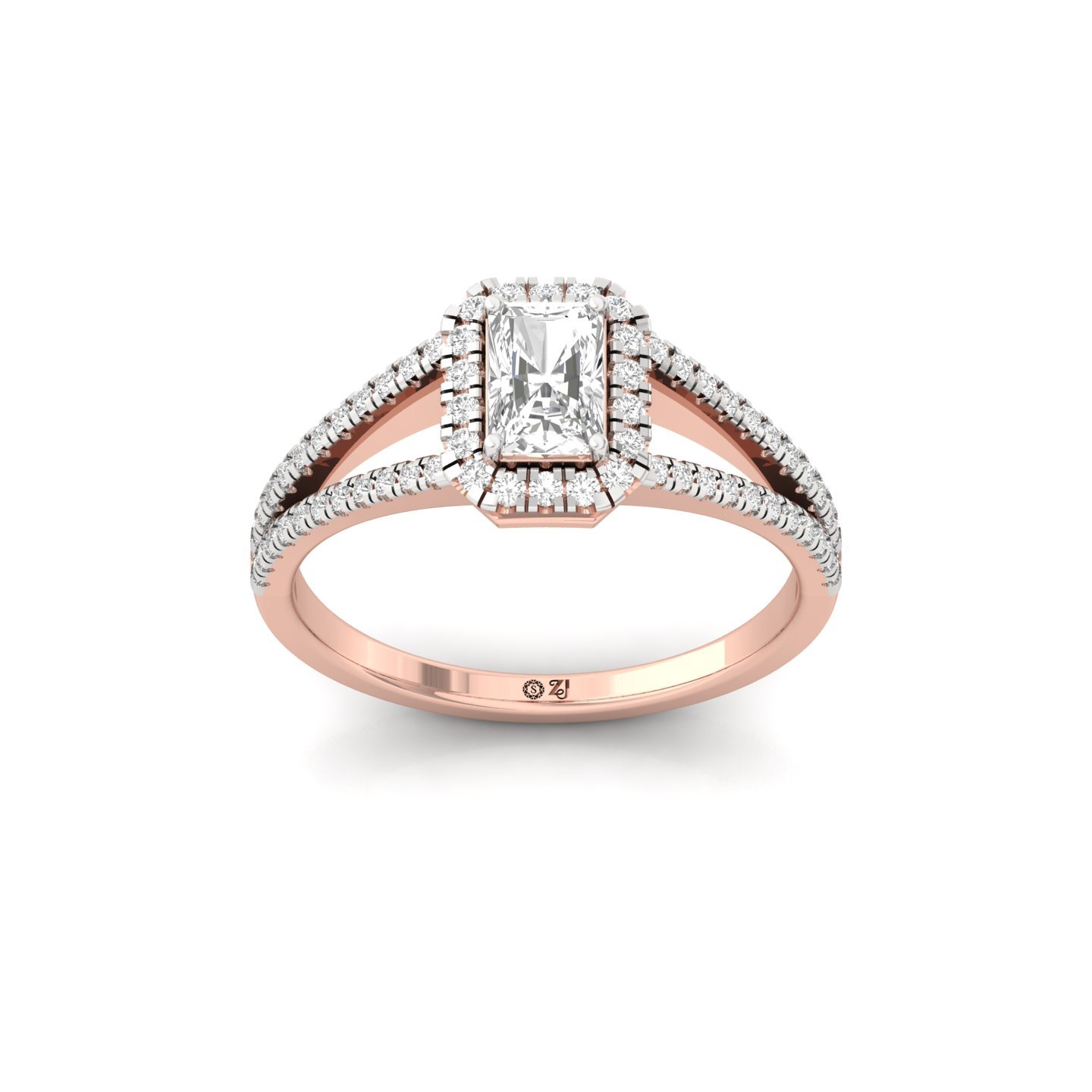 Radiant Cut Diamond Halo Engagement Ring | Split Shank Lab Grown Diamond Ring | 925 Silver | 10K | 14K | 18K - Rose Gold Main View