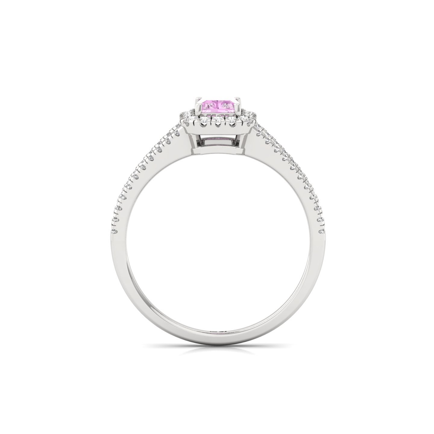 Pink Radiant Cut Diamond Halo Engagement Ring | Lab Grown Diamond Split Shank Ring | 925 Silver | 10K | 14K | 18K - View 3