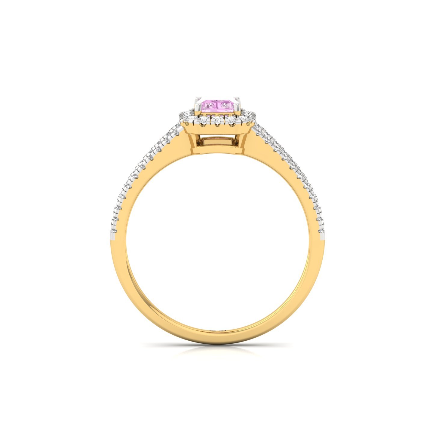 Pink Radiant Cut Diamond Halo Engagement Ring | Lab Grown Diamond Split Shank Ring | 925 Silver | 10K | 14K | 18K - View 3