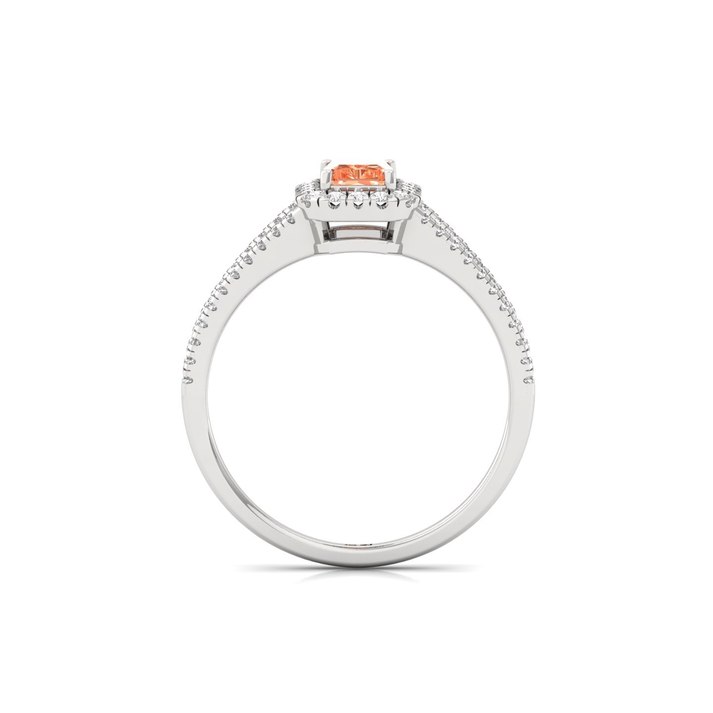 Orange Radiant Cut Diamond Halo Engagement Ring | Lab Grown Diamond Split Shank Ring | 925 Silver | 10K | 14K | 18K - View 3