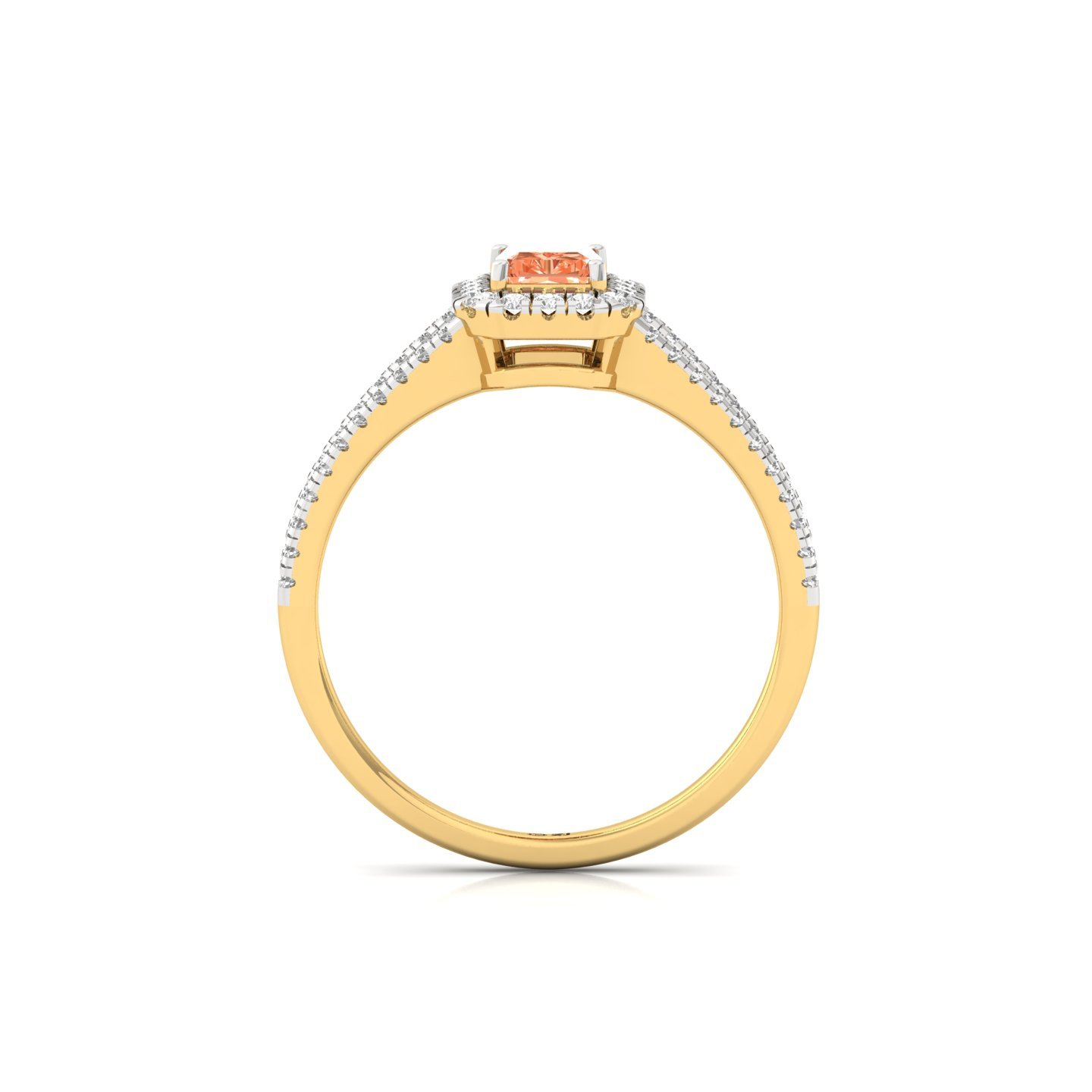 Orange Radiant Cut Diamond Halo Engagement Ring | Lab Grown Diamond Split Shank Ring | 925 Silver | 10K | 14K | 18K - View 3