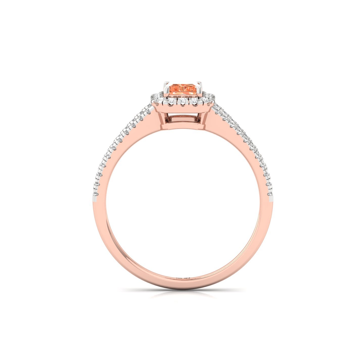 Orange Radiant Cut Diamond Halo Engagement Ring | Lab Grown Diamond Split Shank Ring | 925 Silver | 10K | 14K | 18K - View 3