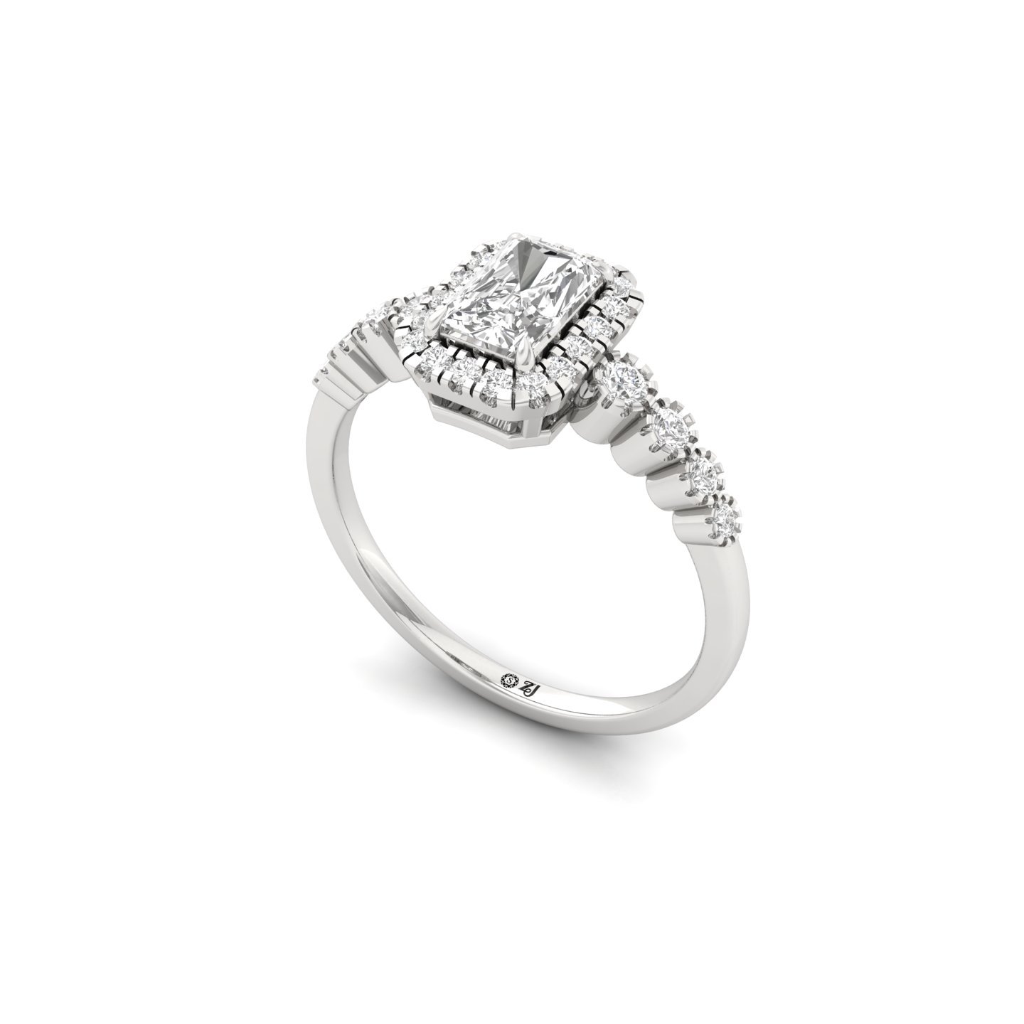 Radiant Cut Diamond Halo Engagement Ring | Lab Grown Diamond Solitaire Ring with Side Stones | 925 Silver | 10K | 14K | 18K - View 2