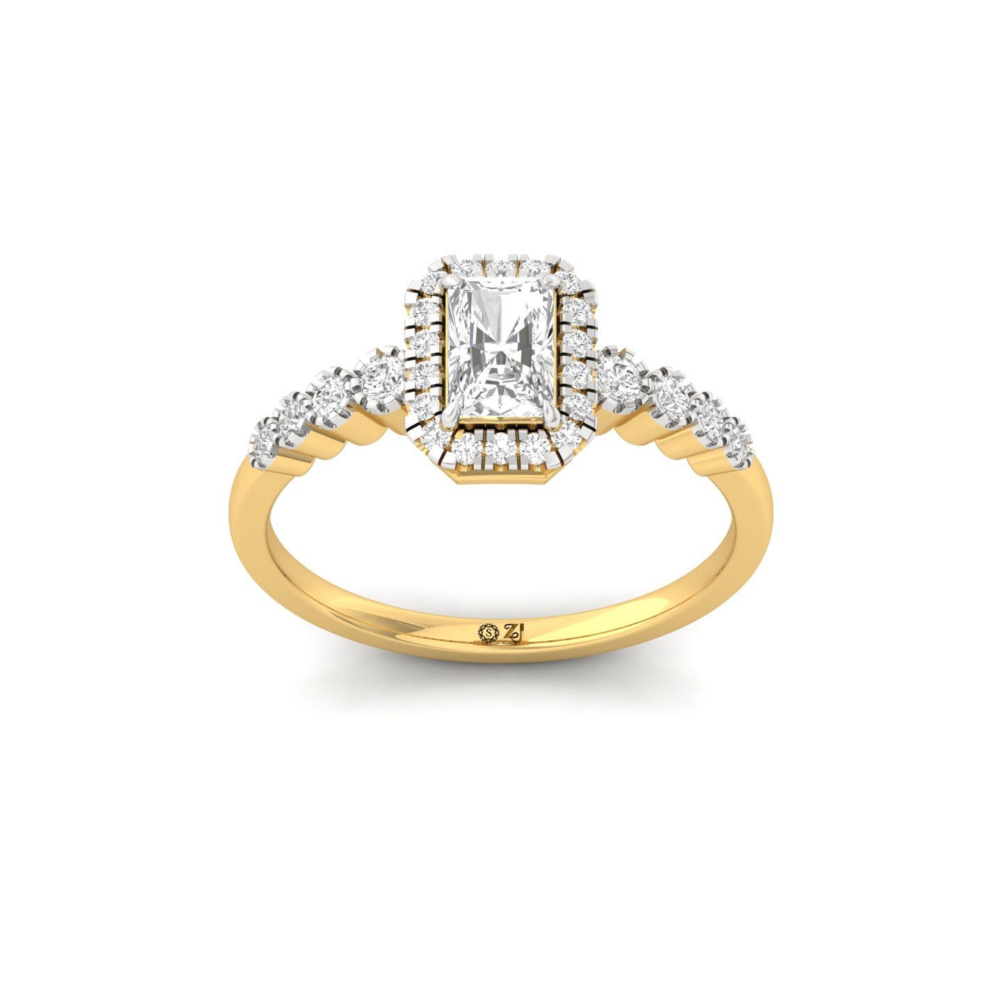 Radiant Cut Diamond Halo Engagement Ring | Lab Grown Diamond Solitaire Ring with Side Stones | 925 Silver | 10K | 14K | 18K - Gold Main View