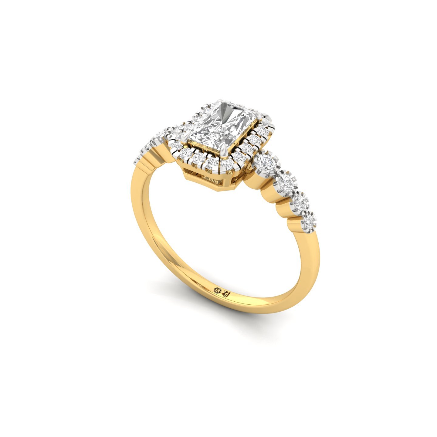 Radiant Cut Diamond Halo Engagement Ring | Lab Grown Diamond Solitaire Ring with Side Stones | 925 Silver | 10K | 14K | 18K - View 2