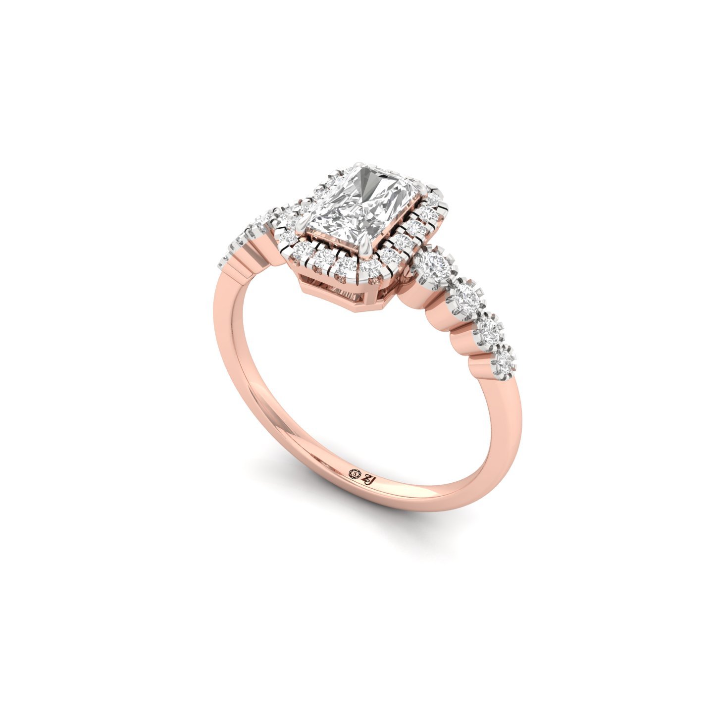 Radiant Cut Diamond Halo Engagement Ring | Lab Grown Diamond Solitaire Ring with Side Stones | 925 Silver | 10K | 14K | 18K - View 2