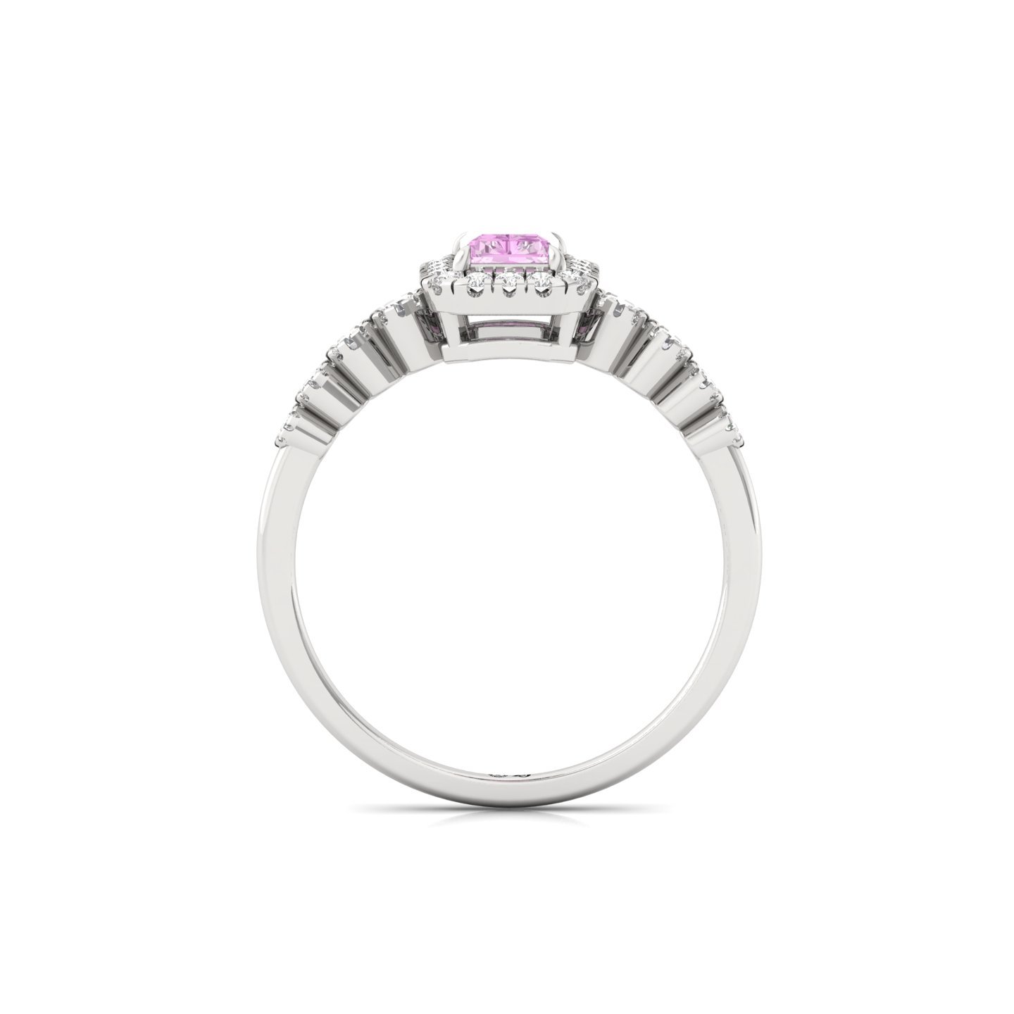 Pink Radiant Cut Diamond Halo Engagement Ring | Lab Grown Solitaire Ring with Side Diamonds | 925 Silver | 10K | 14K | 18K - View 3