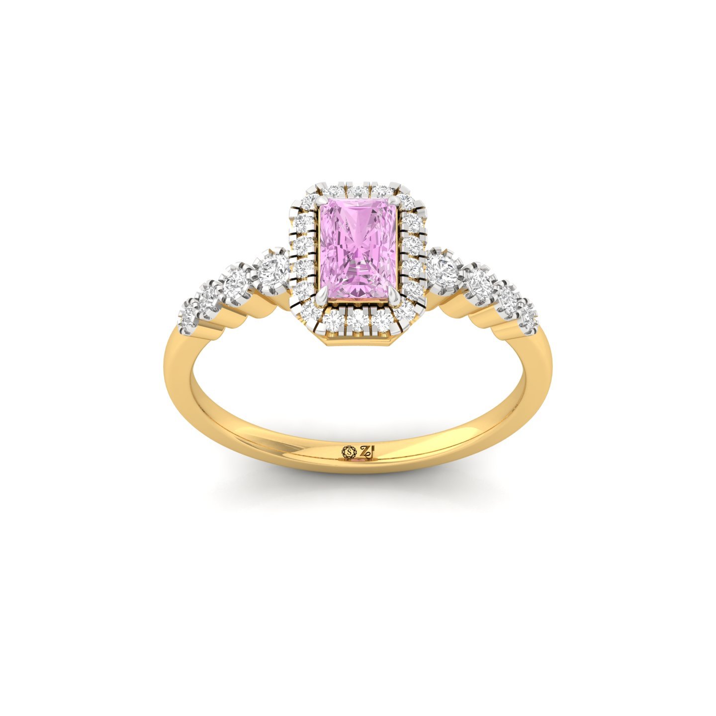 Pink Radiant Cut Diamond Halo Engagement Ring | Lab Grown Solitaire Ring with Side Diamonds | 925 Silver | 10K | 14K | 18K - Gold Main View
